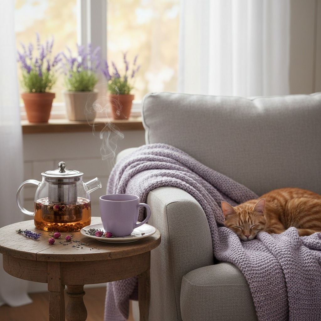 something that aligns well with teh current picture - perhaps a lovely lavender within a home somethign cosy, beautiful that anyone can relate to, perhaps rose tea buds